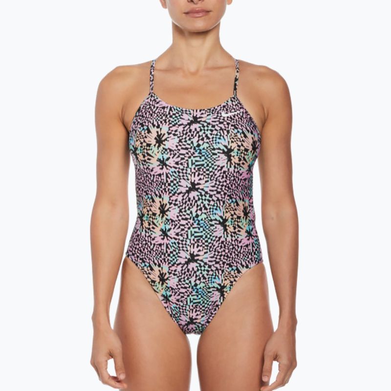 Einteiliger Damen-Badeanzug Nike Hydrastrong Multi Print rosa Blüte