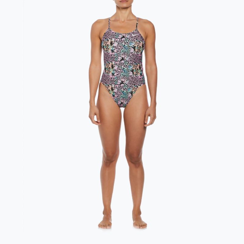 Einteiliger Damen-Badeanzug Nike Hydrastrong Multi Print rosa Blüte