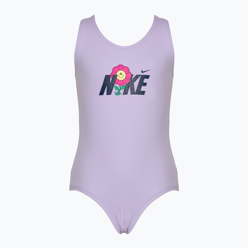 Nike Multi Logo U-Back lilac bloom einteiliger Badeanzug für Kinder