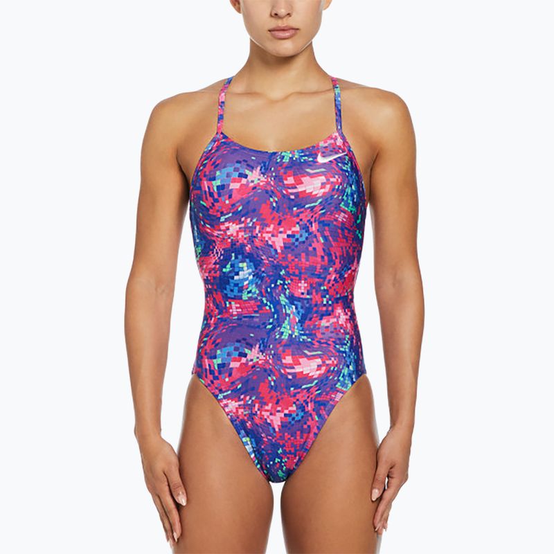 Einteiliger Schwimmanzug Damen Nike Hydrastrong Multi Print Lace Up Tie Back persian violet