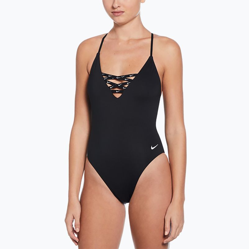 Einteiliger Damen-Badeanzug Nike Sneakerkini 2.0 Crossback schwarz