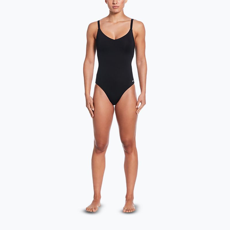 Einteiliger Damen-Badeanzug Nike Essential V-Neck schwarz 2