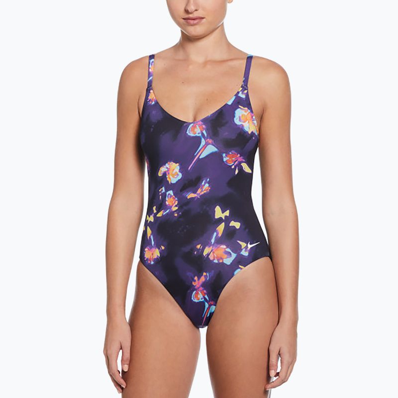 Nike Floral Blur V-Neck Damen-Badeanzug einteilig schwarz