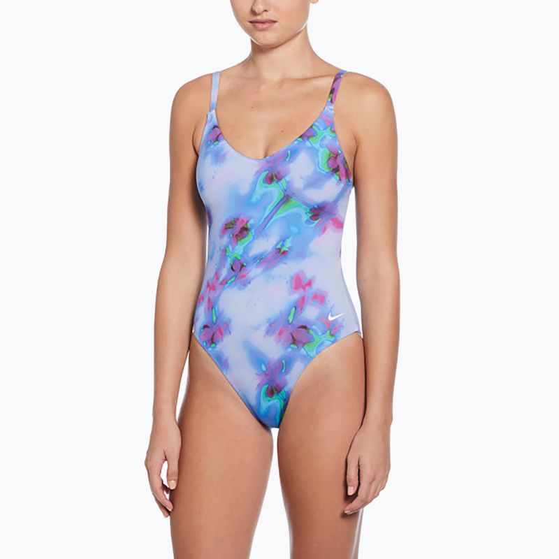 Nike Floral Blur V-Neck Damen-Badeanzug einteilig Hortensien