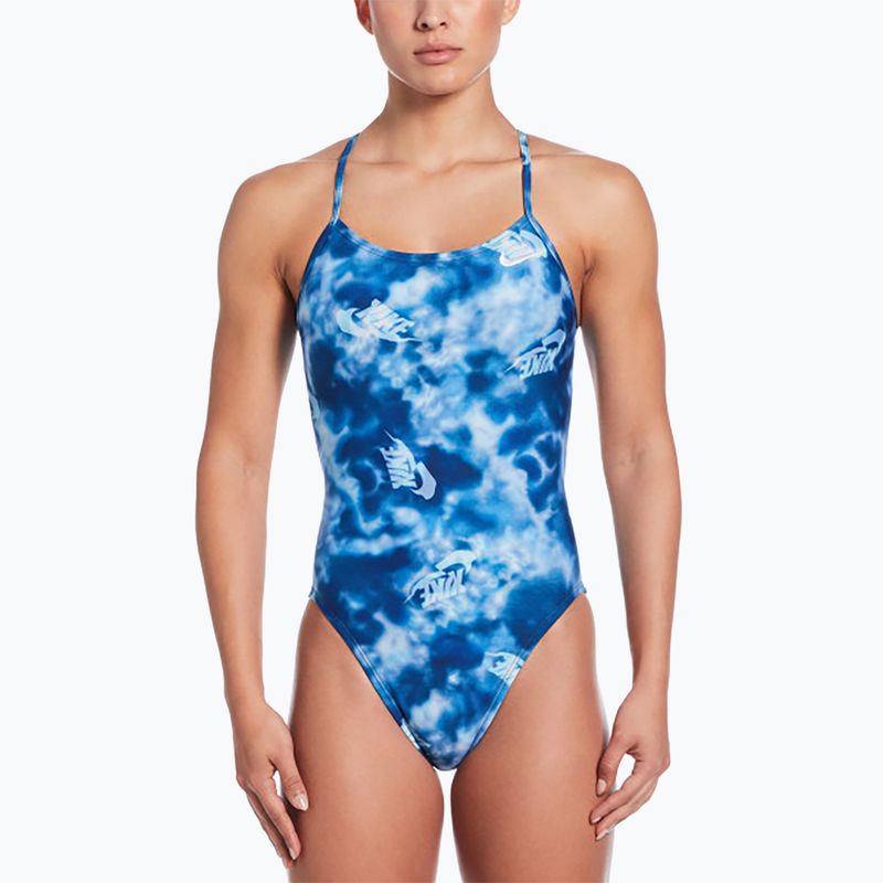 Einteiliger Damen-Badeanzug Nike Hydrastrong Cutout blau