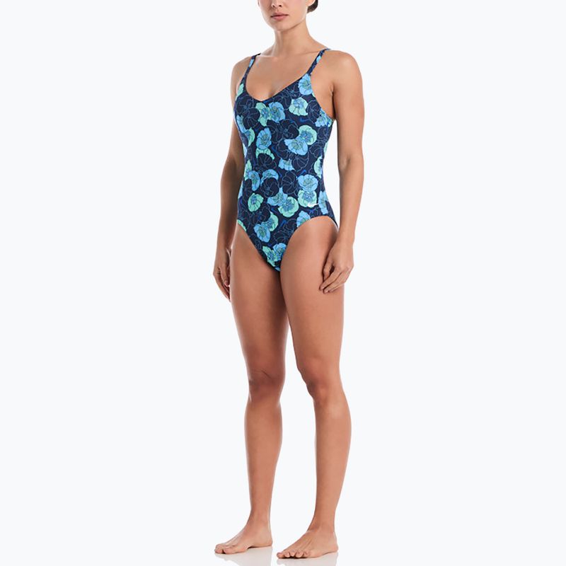 Einteiliger Damen-Badeanzug Nike Poppy Print V-Neck midnight navy 2