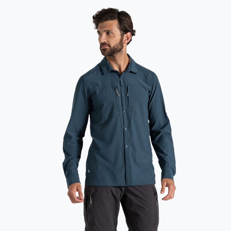 Men's Craghoppers NosiLife Langarm Pro Shirt V blau Stein Trekking-Shirt