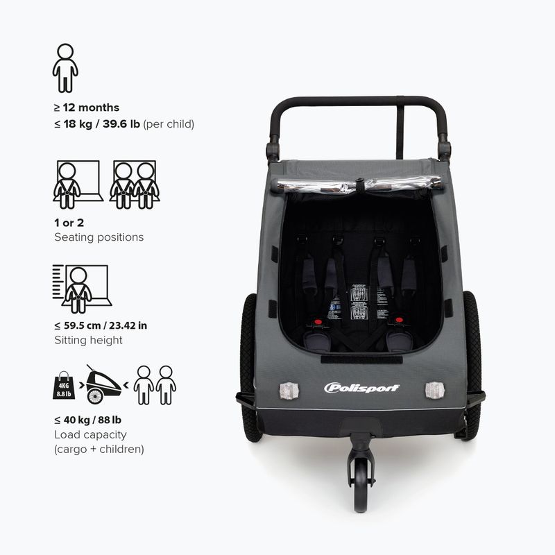 Fahrradanhänger Polisport Kids Trailer&Stroller black/grey 7