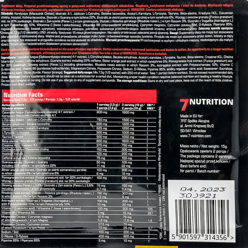 Pre-Workout 7Nutrition MMASTER 15g Sachet orange 7Nu000321 2