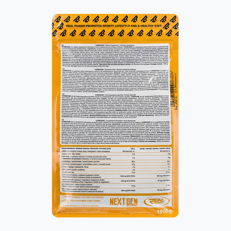 Carbo One Real Pharm Kohlenhydrate 1kg schwarze Johannisbeere 700094 2