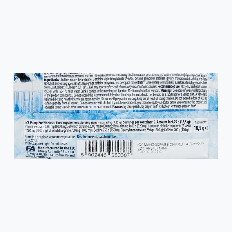 Fitness Authority Pre-Workout Fa Ice Pump Pre Workout 18,5 g Eisige Mango/Passionsfrucht 2