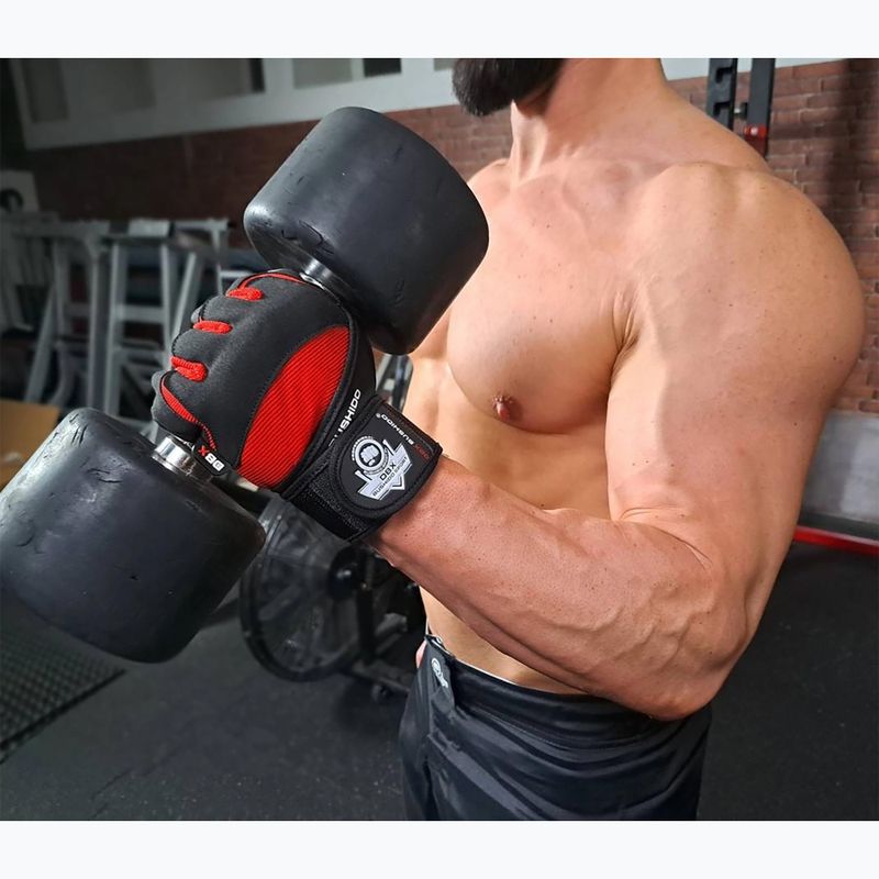 DBX BUSHIDO Gym Workout Handschuhe mit langem Klettverschluss und Griffsystem schwarz/rot 11