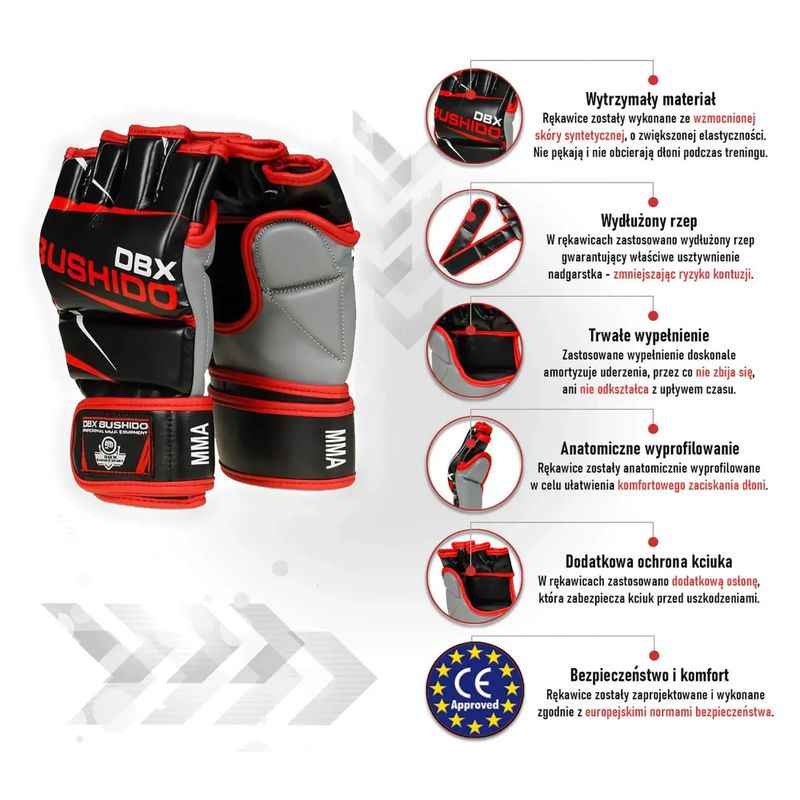 Bushido schwarz und rot MMA und Tasche Trainingshandschuhe E1V6-M 8