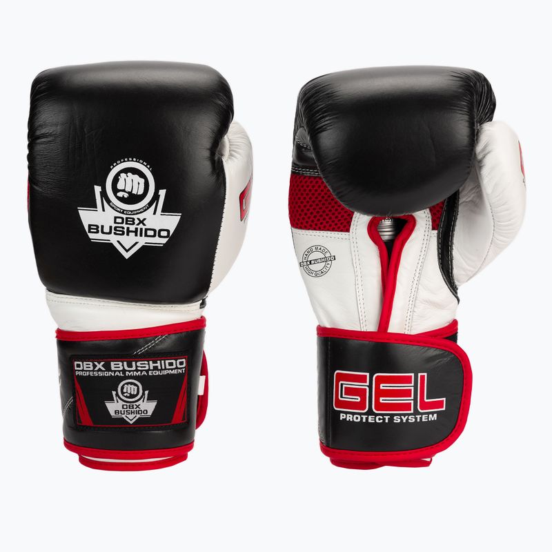 Bushido Naturleder Boxhandschuhe mit Gel-Technologie schwarz B-2v11a-12oz 3