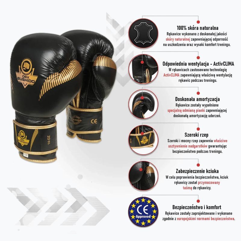Bushido Naturleder Boxhandschuhe schwarz B-2v13-10oz 15