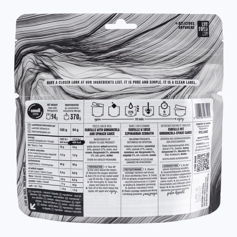 Gefriergetrocknete Lebensmittel LYOFOOD Farfalle in Spinat-Käse-Sauce LF-7425 2