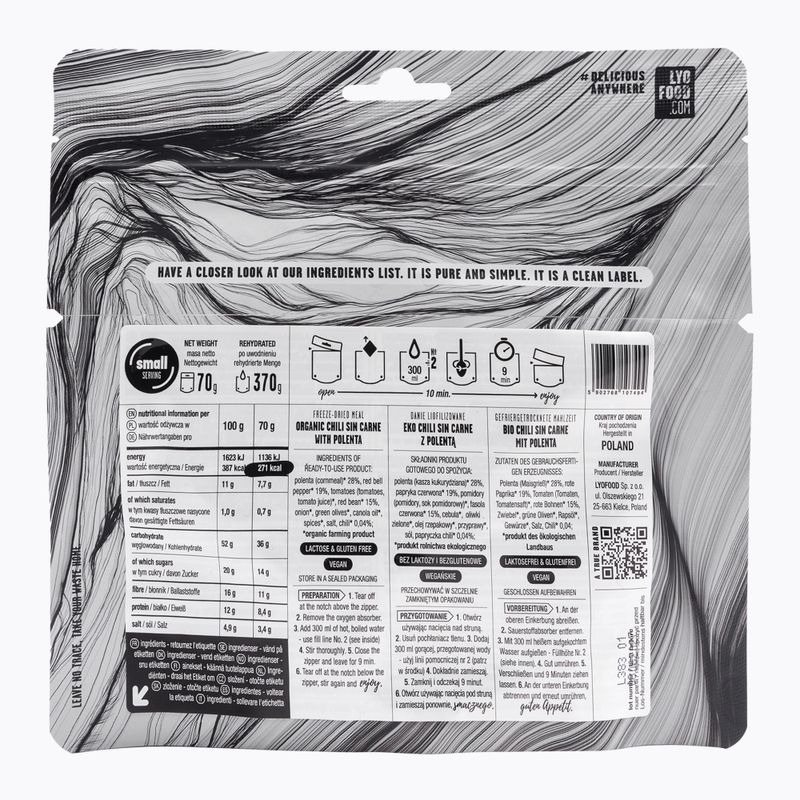 Gefriergetrocknete Lebensmittel LYOFOOD EKO Chili sin carne mit Polenta LF-7494 2