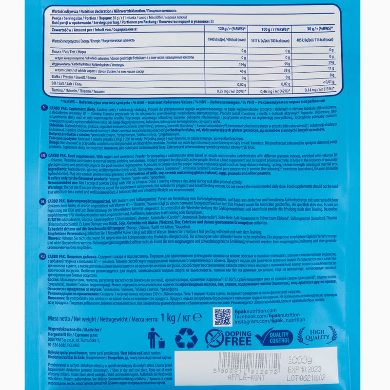 Carbo Pak 6PAK Kohlenhydrate 1kg Apfel-Minze PAK/212#JABMI 2