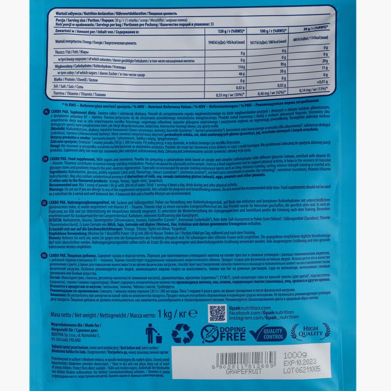 Carbo Pak 6PAK Kohlenhydrate 1kg Grapefruit PAK/212#GREJP 2