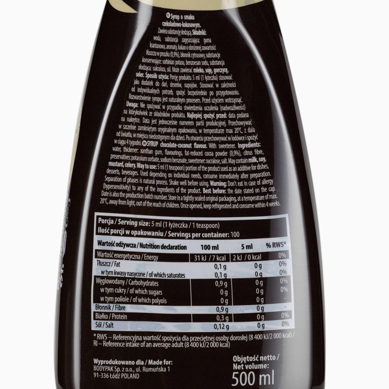 6PAK Sirup ZERO 500ml Schokolade-Kokosnuss PAK/219 Sauce 2