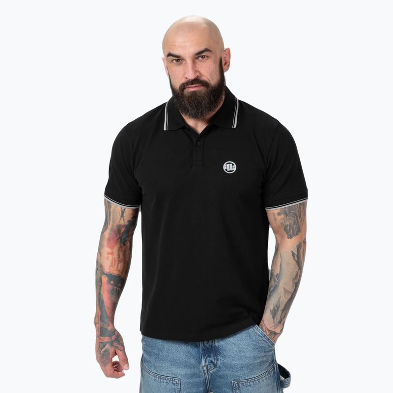 Herren Pitbull West Coast Polo Shirt Pique Streifen Regular schwarz