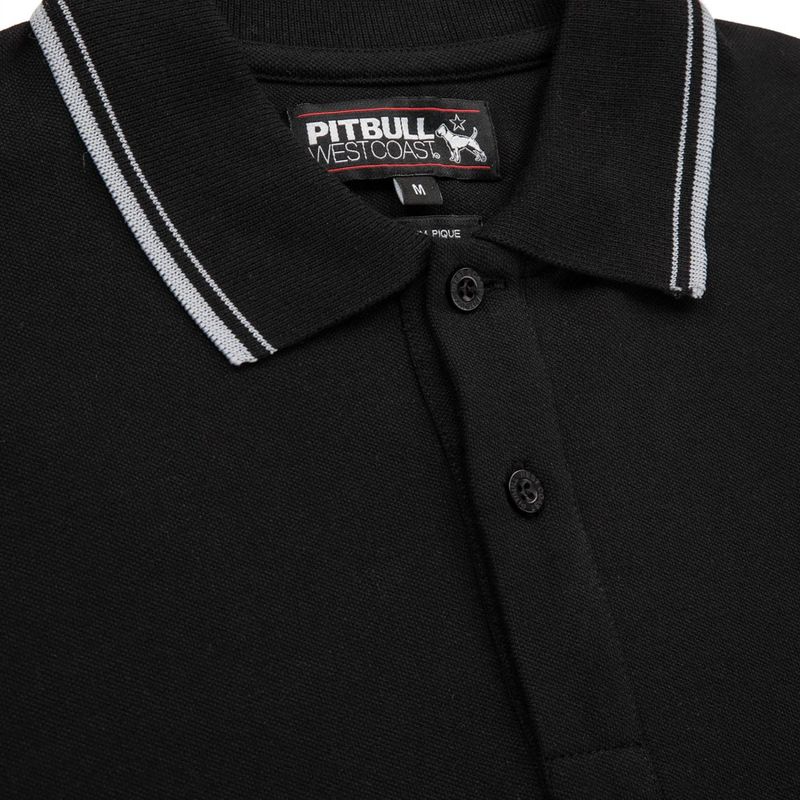 Herren Pitbull West Coast Polo Shirt Pique Streifen Regular schwarz 6