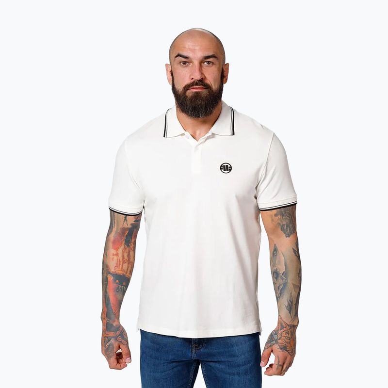 Herren Pitbull West Coast Polo Shirt Pique Streifen Regular weiß