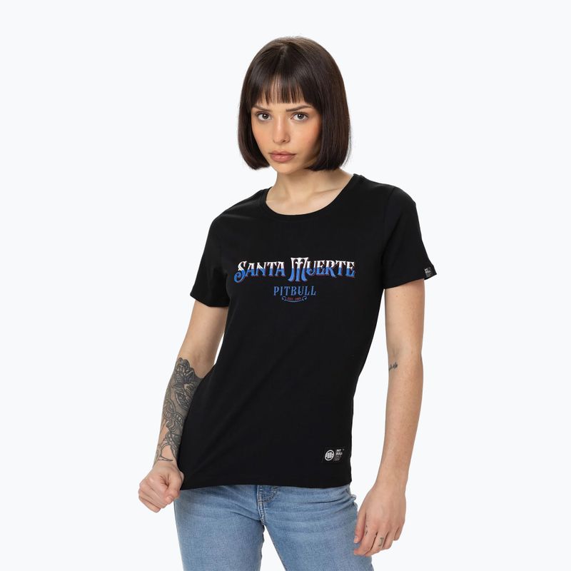 Pitbull Frauen-T-Shirt Santa Muerte Blau schwarz