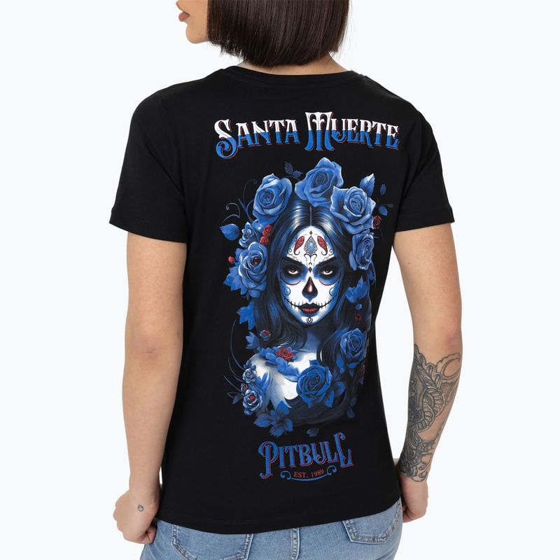 Pitbull Frauen-T-Shirt Santa Muerte Blau schwarz 3