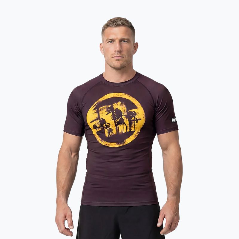 Herren-Shirt Pitbull Rashguard Logo Palms brown