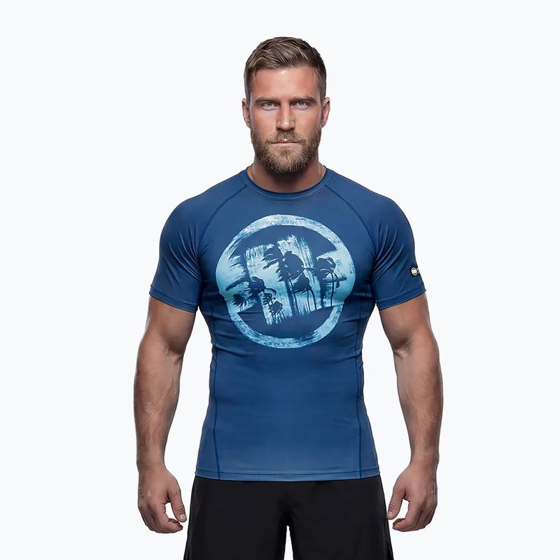 Herren-Shirt Pitbull Rashguard Logo Palms blue