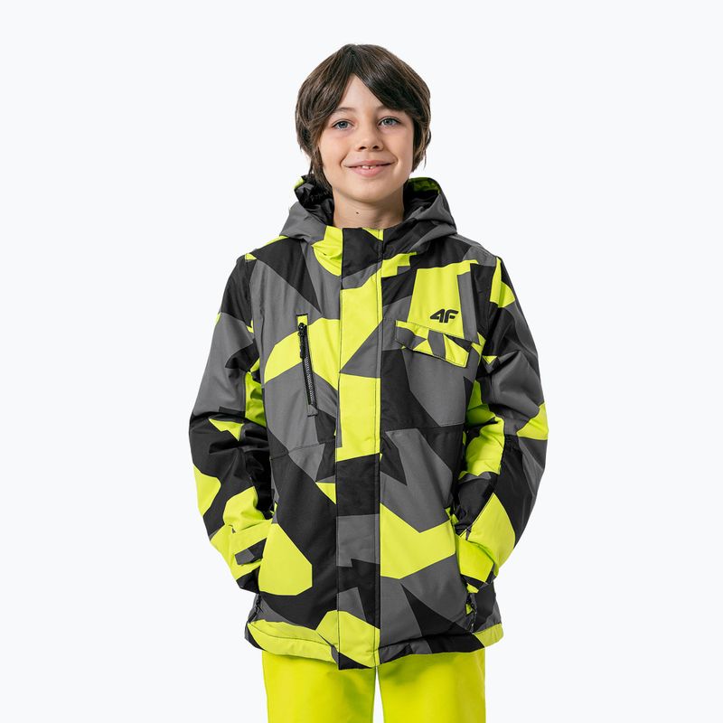 Kinder-Skijacke 4F schwarz-gelb HJZ22-JKUMN002