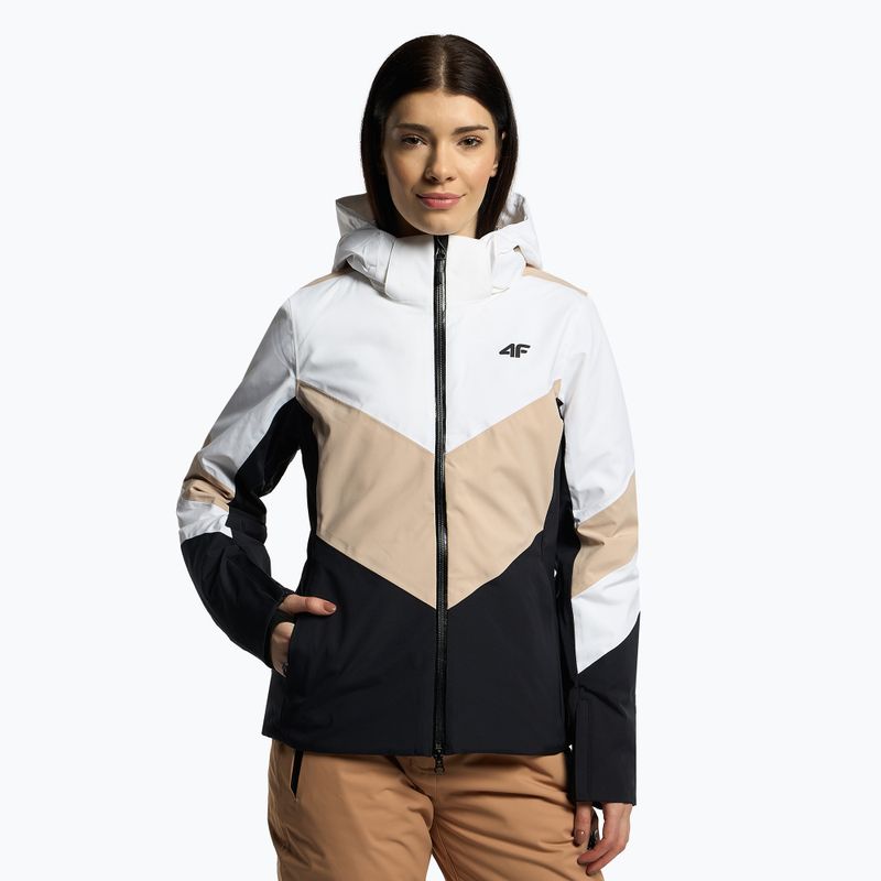 Damen Skijacke 4F weiß  beige und schwarz H4Z22-KUDN008