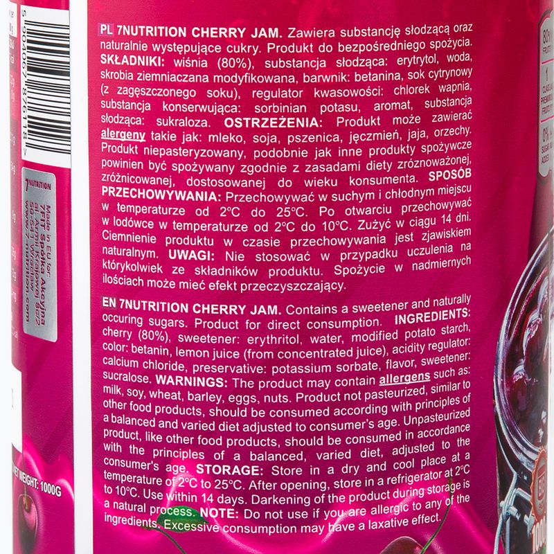 Konfitüre 7Nutrition JAM 1000g Kirsche 7Nu000473 2