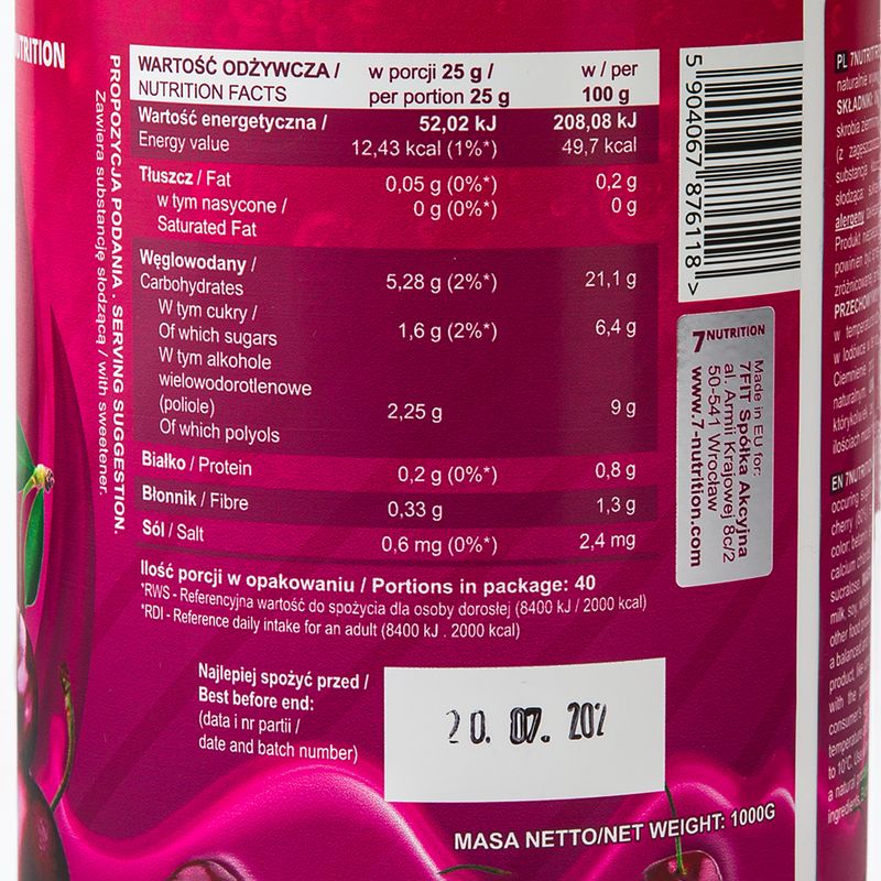 Konfitüre 7Nutrition JAM 1000g Kirsche 7Nu000473 3
