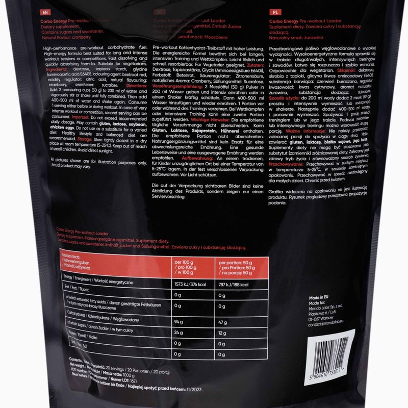 Carbo Energy MONDOLAB Kohlenhydrate 1kg Cranberry MND011 2
