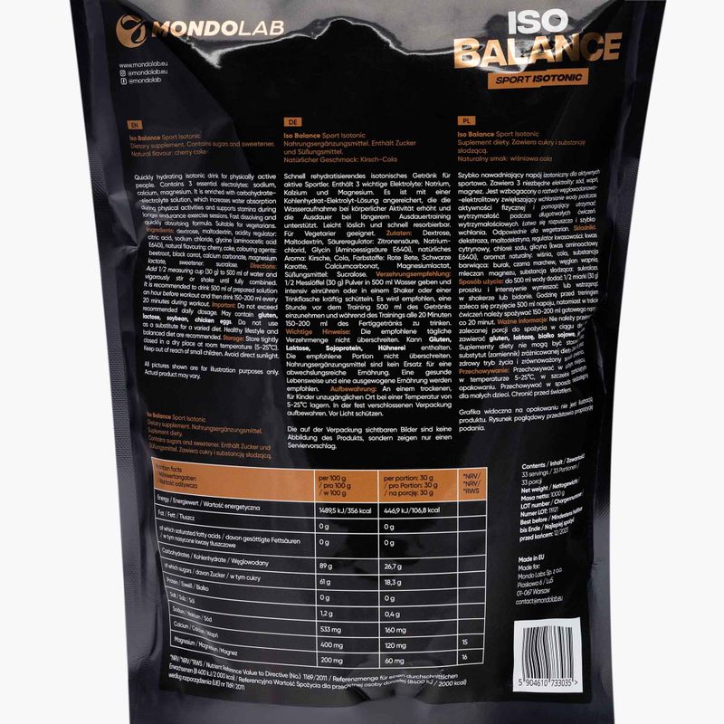 Isotonisches Getränkepulver MONDOLAB Balance Fizzy Cherry 1000g Cherry Cola MND008 2