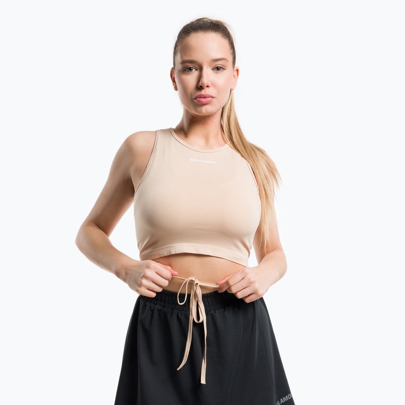 Damen-Trainingsoberteil Gym Glamour Tied Beige 443