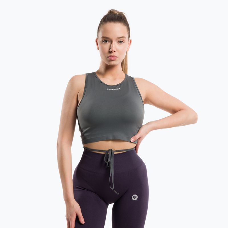 Damen-Workout-Top Gym Glamour Tied Silber Grau 444