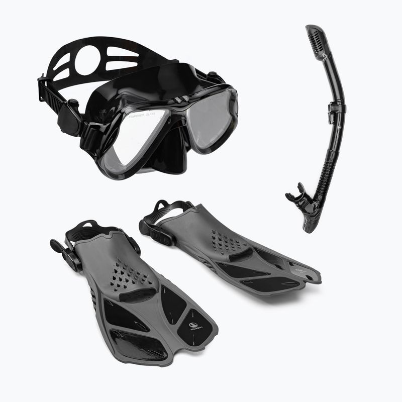 AQUASTIC Schnorchelset Maske + Flossen + Schnorchel schwarz MSFA-01SC