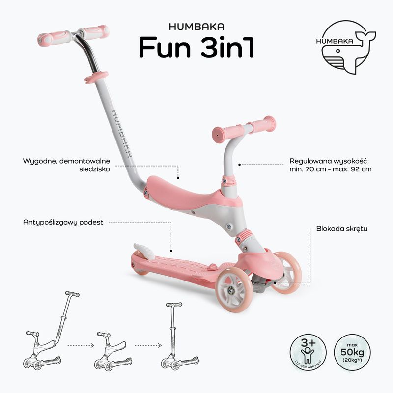 HUMBAKA Fun 3in1 Kinder-Roller rosa KS002 2