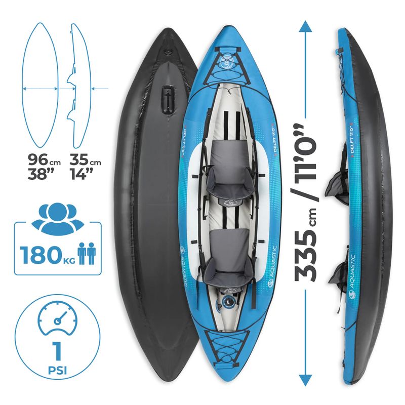AQUASTIC Delft 11'0'' blau 2-Personen aufblasbares Kajak 15