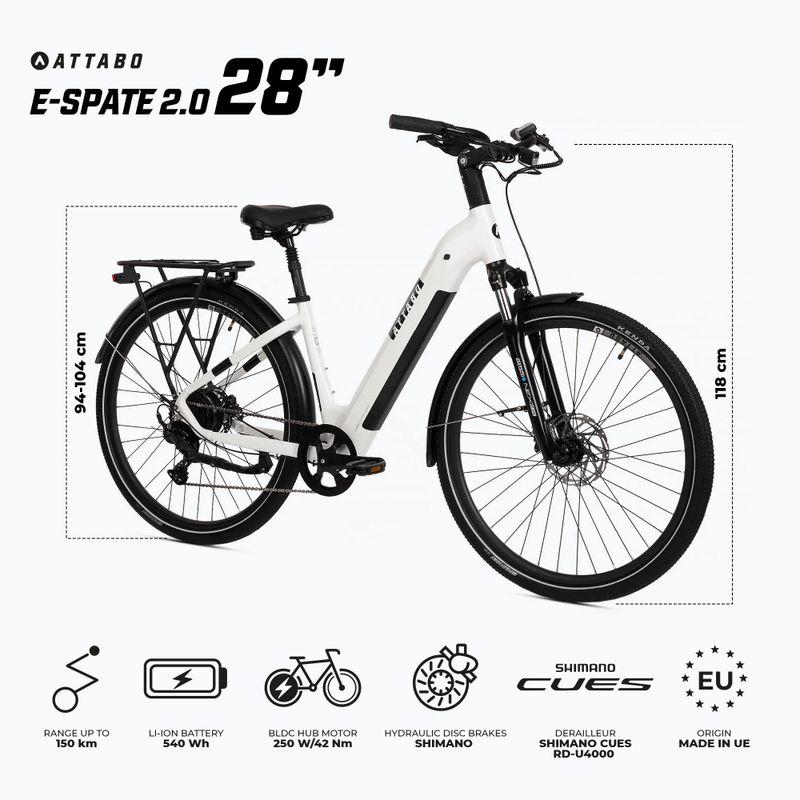 ATTABO E-SPATE 2.0 28" 36V 15Ah 540 Wh Elektrofahrrad weiß 2