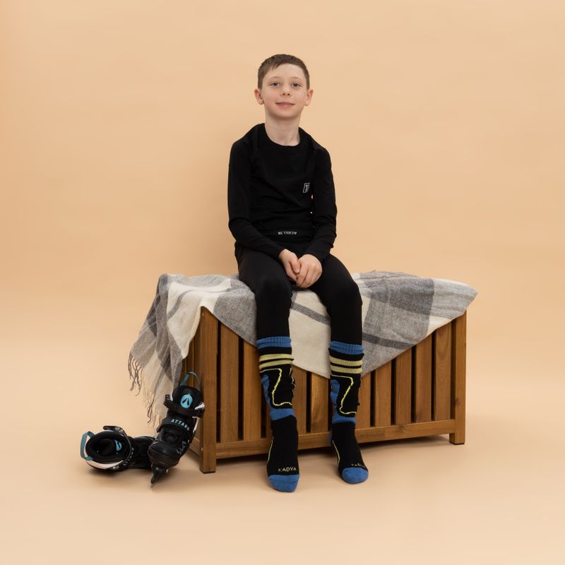 Kinder-Skistrümpfe KADVA Woolan Jrb schwarz/blau 2