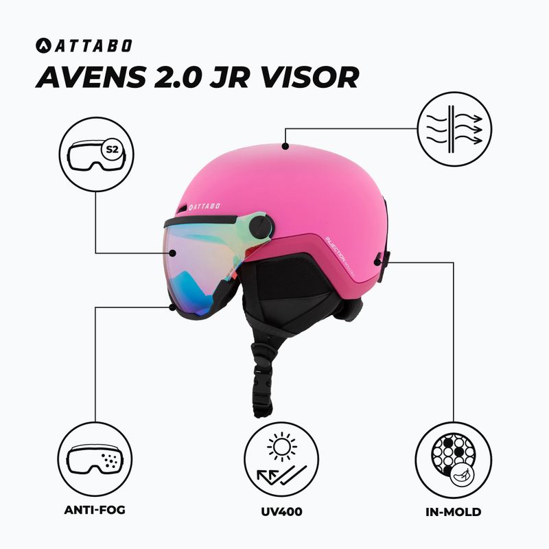 Kinder-Skihelm ATTABO Avens 2.0 Jr Visor pink 2