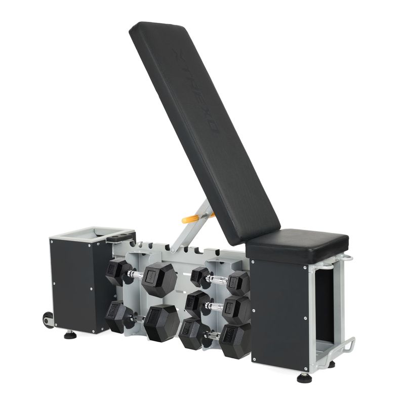 Set TREXO Hantelbank Storage + Hex-Hanteln schwarz 15