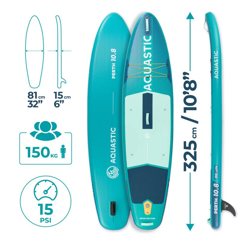 Set Paddleboard SUP aufblasbar AQUASTIC Perth 10'8" allround green 18