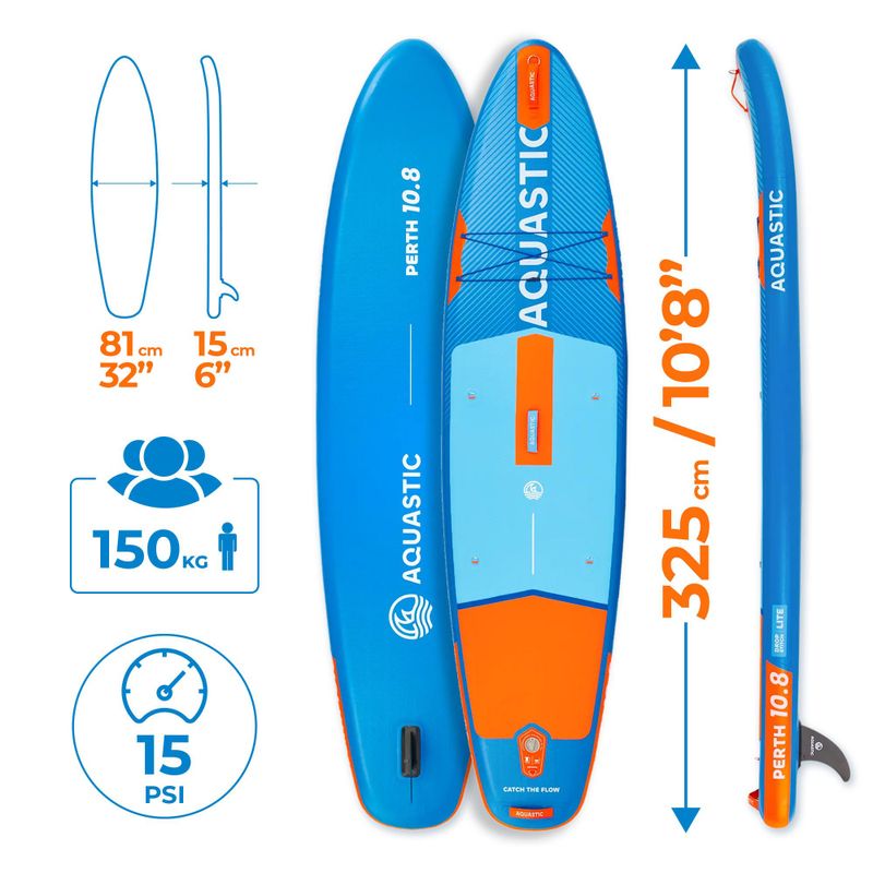 Set Paddleboard SUP aufblasbar AQUASTIC Perth 10'8" all-round blue 24