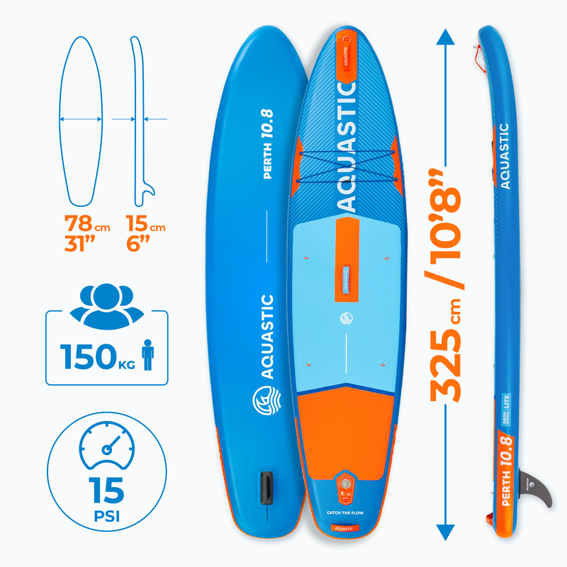 Set Board SUP aufblasbar AQUASTIC Perth 10'8" Allround blau 24