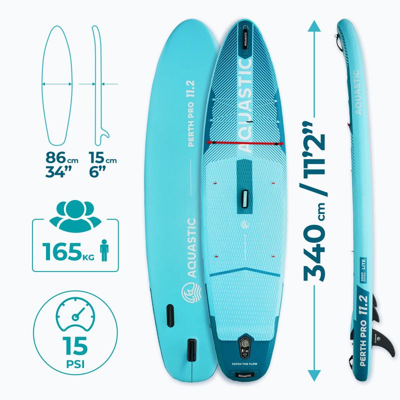 Set Paddleboard SUP aufblasbar AQUASTIC Perth Pro 11'2" all-round green 19